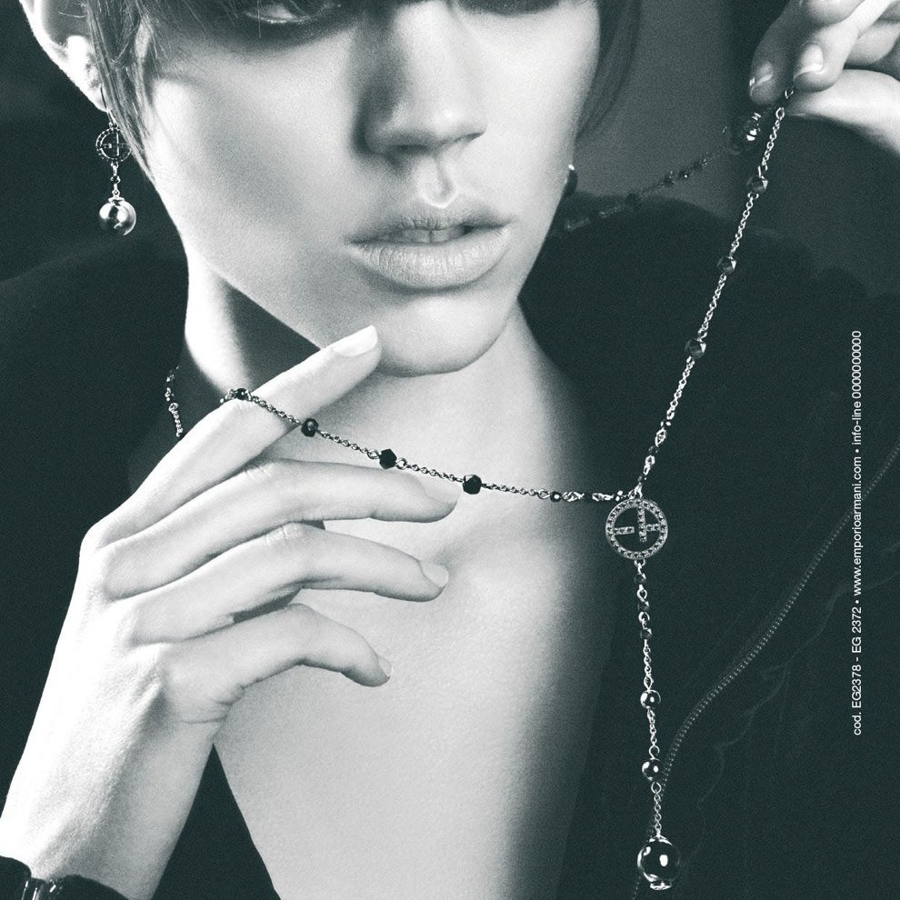 Emporio Armani jewelry campaign: logo pendant necklace
